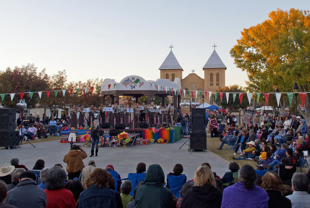 Mesilla Plaza in the Fall with St. Albinos church