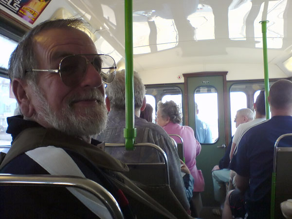 Ern on a Blackpool tram!