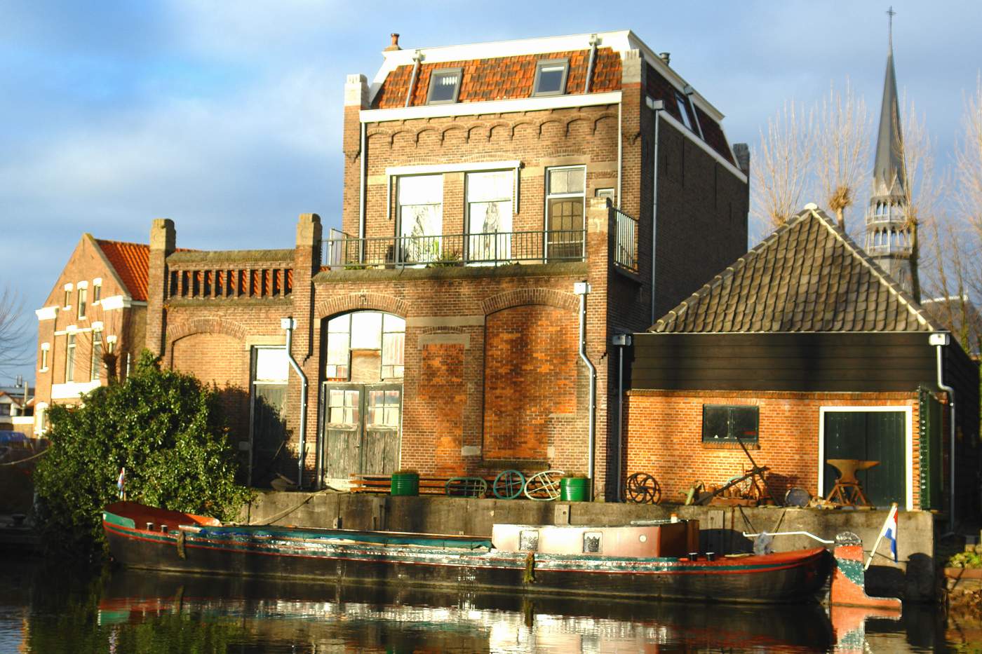 Golden light on building