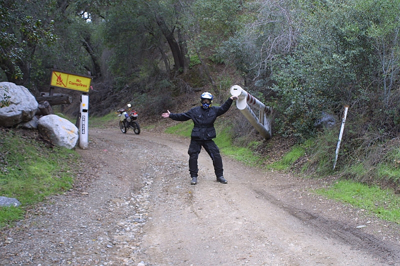 The locked gate at the trail head on highway 39