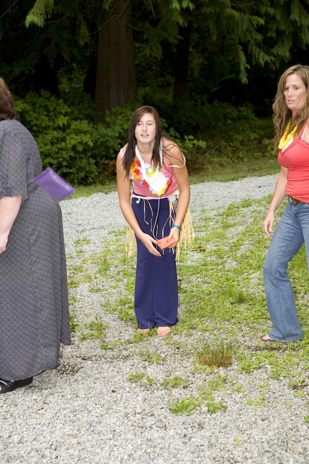 Jen throwing bean bags