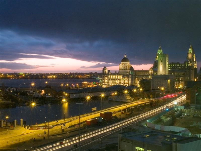 Dusk over the Three Graces (Liverpool)