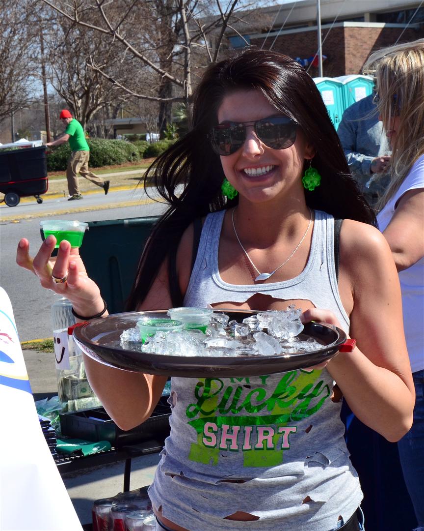 St. Pats sidewalk shots babe