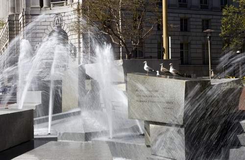 4 birds on a fountain slow shutter speed