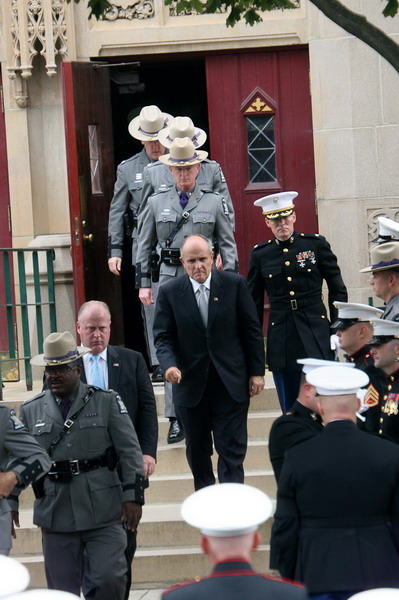 Rudy Giuliani coming out of the church