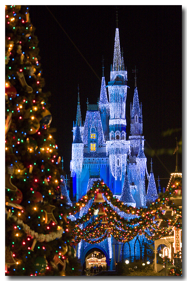 A beautiful view of Cinderella castle from the Main street train station platform