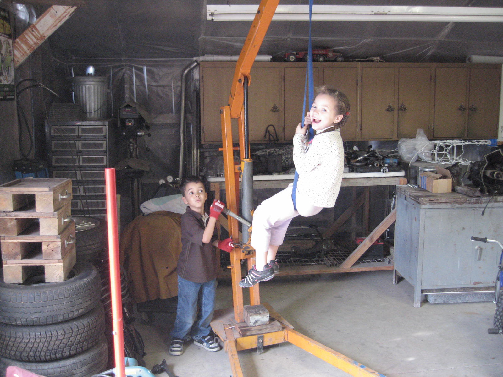 Playing on the engine hoist