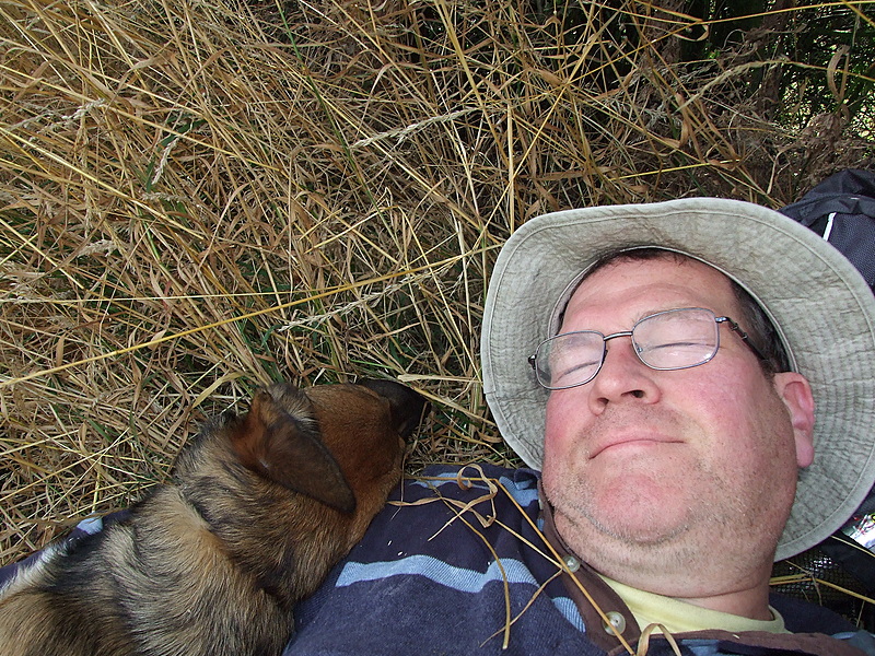 Reggie and me after 5 miles and a big lunch.