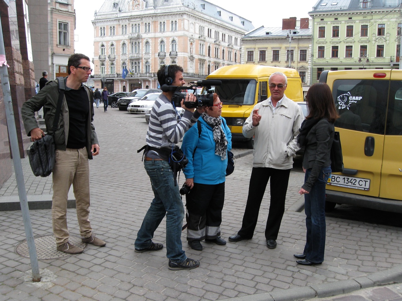 filming begins with Sylvie and Alex in the old town of Lviv, on a tour of Jewish sites