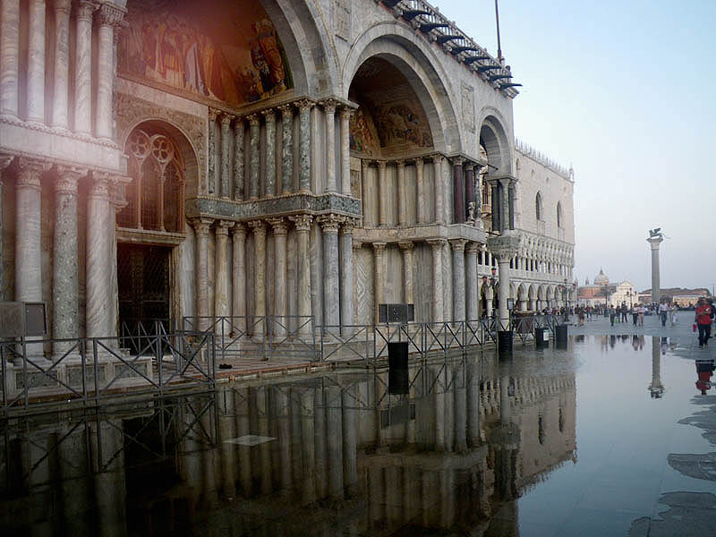 Evening flooding around Basilica di San Marco