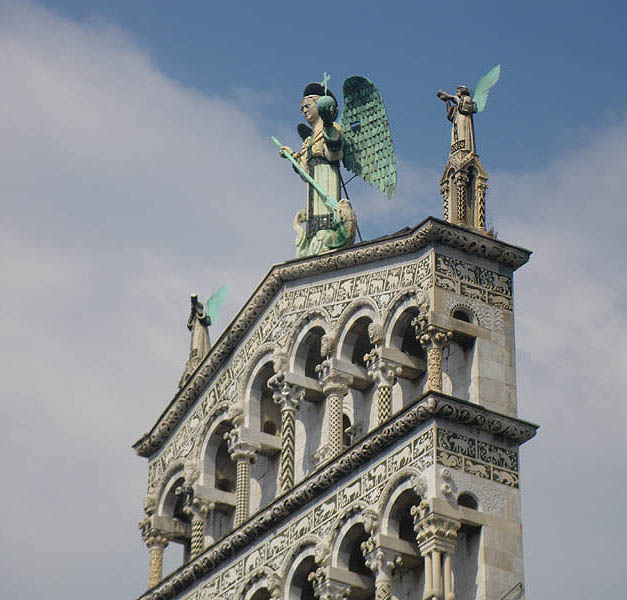 Detail, winged figure of St Michael, San Michele in Foro