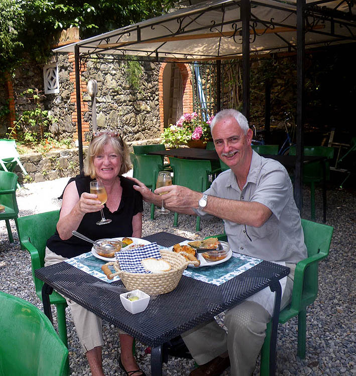 A meal in the courtyard at Pensione Moderna, Bonassola