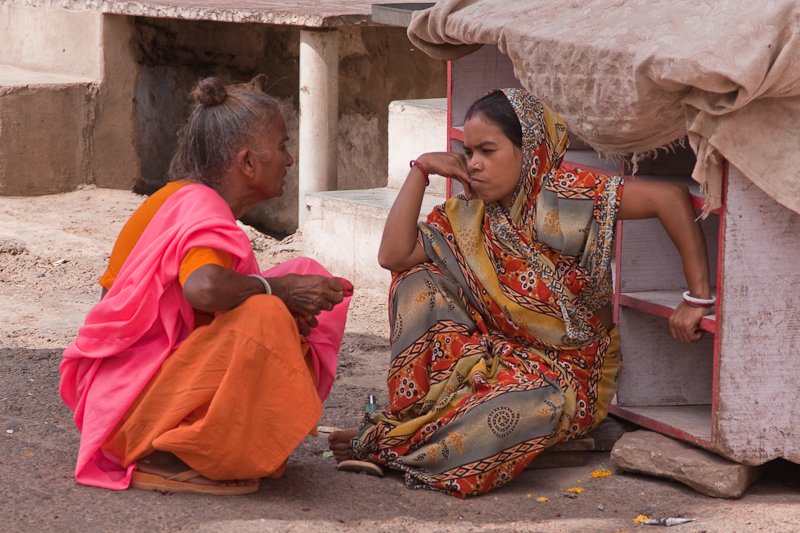Ladies sitting in front of the Brahma Temple