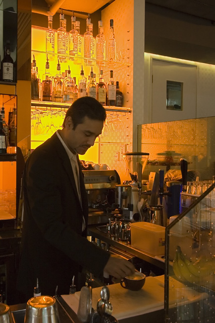 Hesham makes coffee at Soda