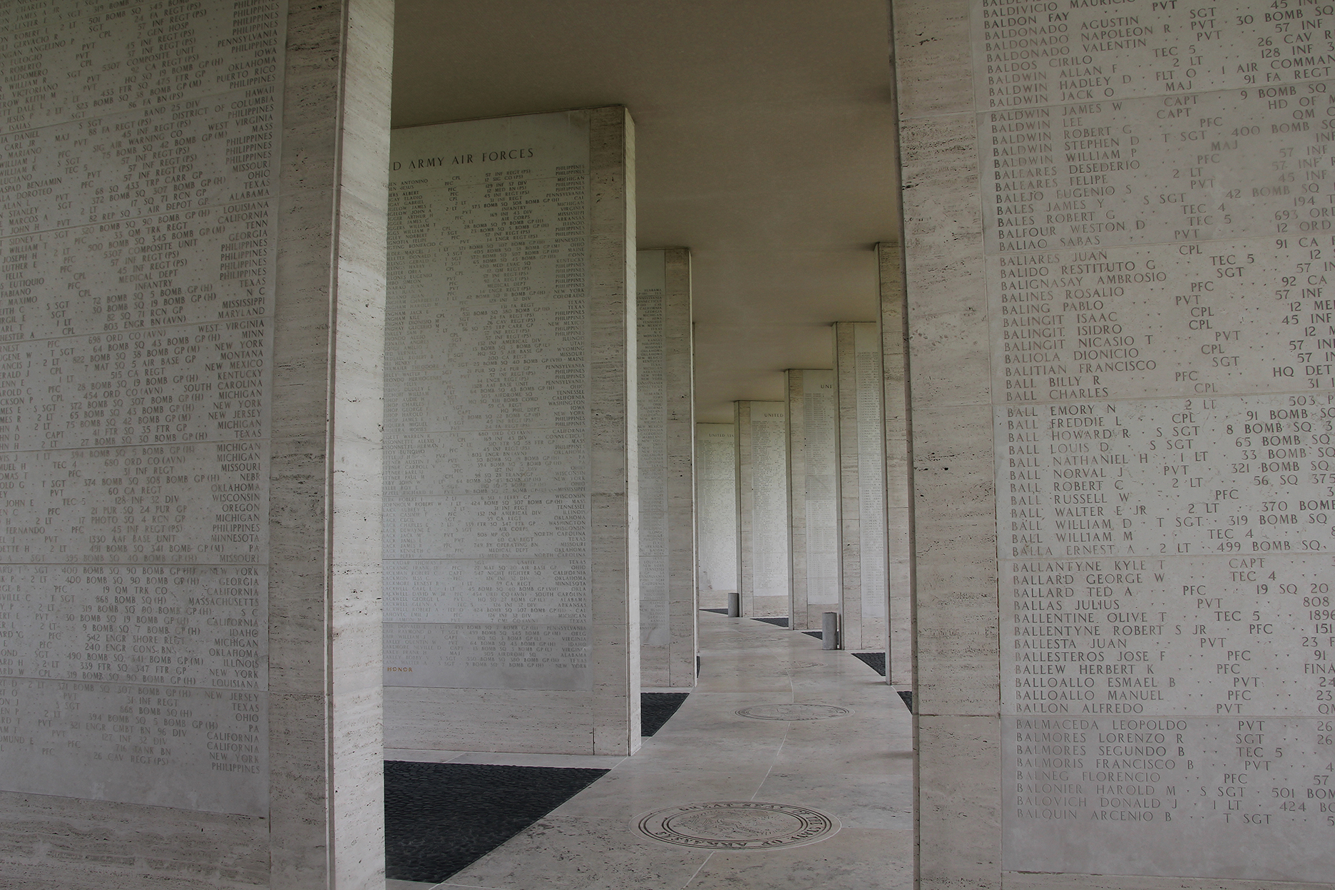 Inscribed on the columns are tablets of the names of the 36,285 missing.