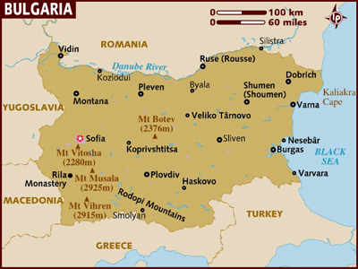 Map of Bulgaria with a star indicating Sofia's location.
