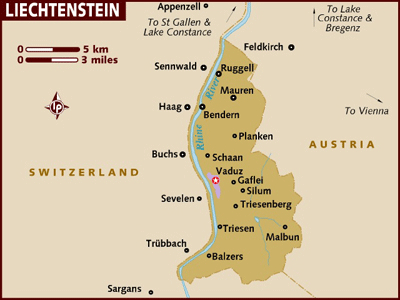 Map of Liechtenstein with star indicating Vaduz.