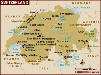 Map of Switzerland with star indicating Lucerne.