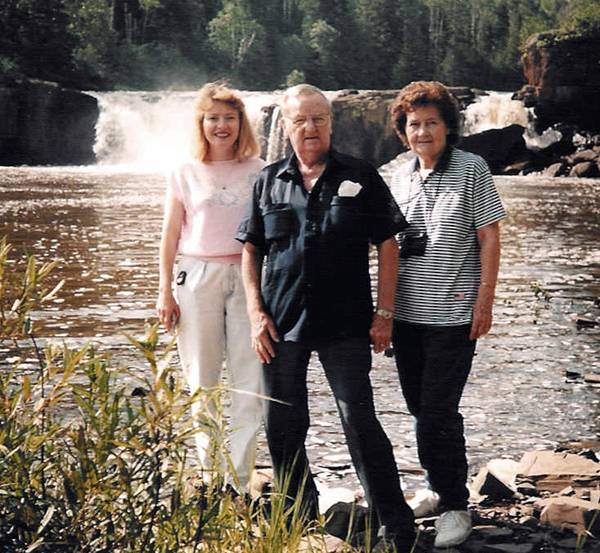 Margaret, Roscoe & Mom Middle Falls Pigeon River in Ontario