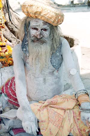 Saddhu coated with ashes from a cremation