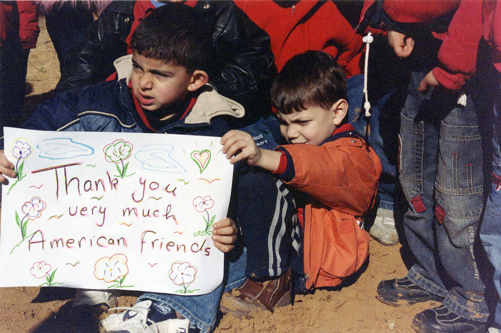 Children of Evangelical Home and School with THANK YOU Sign - 12/2005