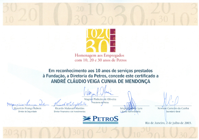 Diploma de - 10anos de Petros