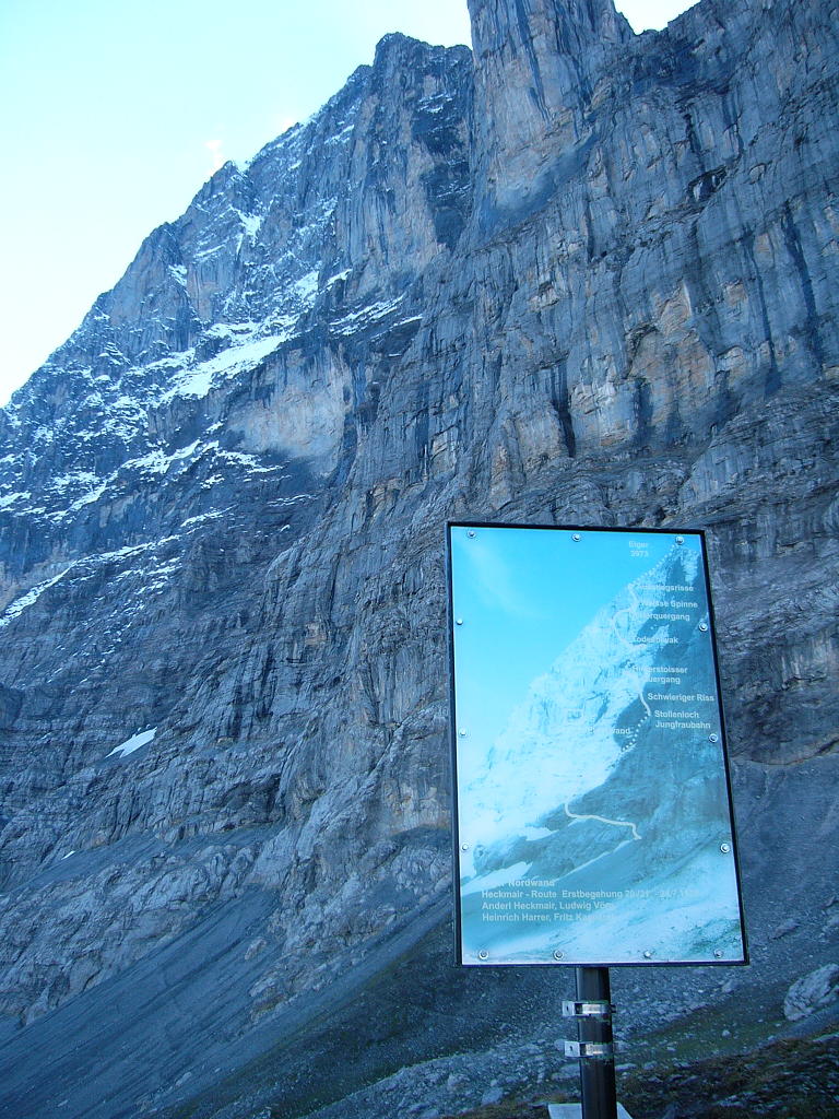 Route eerste beklimming Eiger noordwand