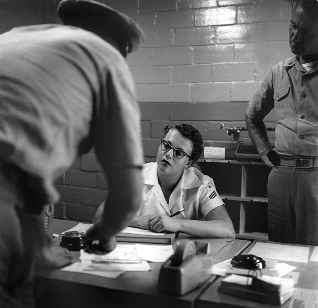 Barbara Diver, airman,  Ernie Gaines PHC, in Photolab, 1959