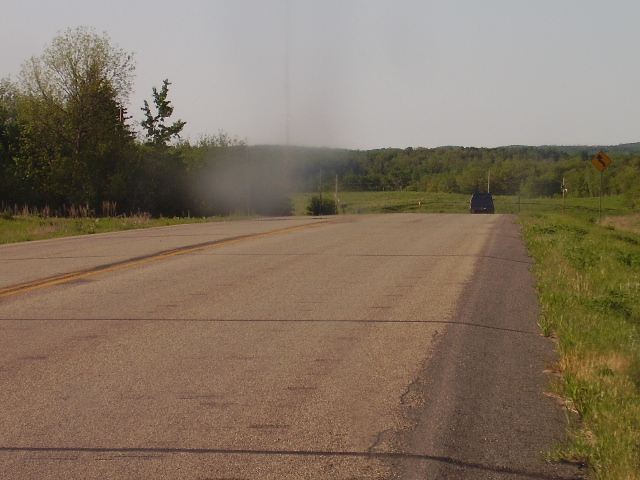 Driving over the crest of the first Turtle Mountains pass.