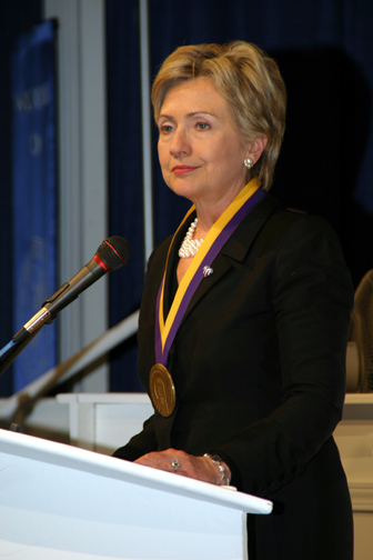 Senator Clinton after receiving the medalion...