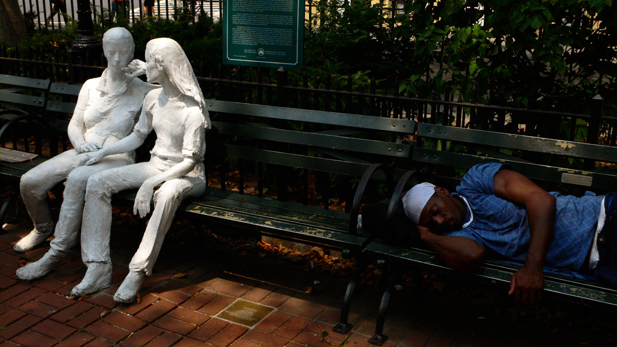 In the shadows, Christopher Park, Greenwich Village, New York City, 2006