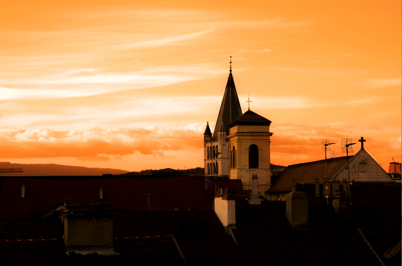 Bell towers' sunset