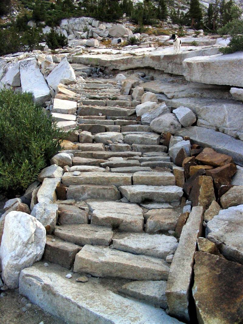 Stairway rockwork along Muir Trail at Squaw Lake
