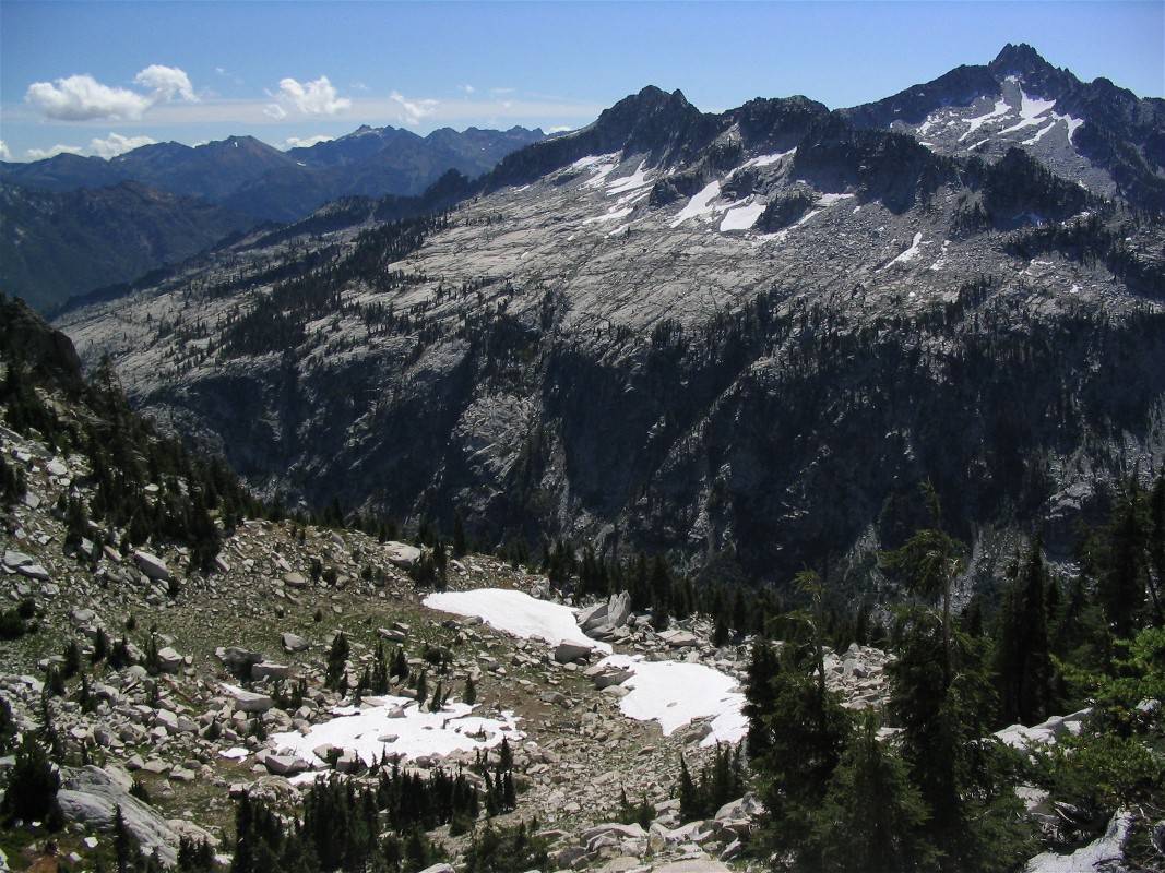 Easy walking on the distant slabs, Sawtooth Peak