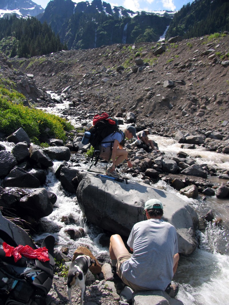 Muddy creek crossing and foot drying