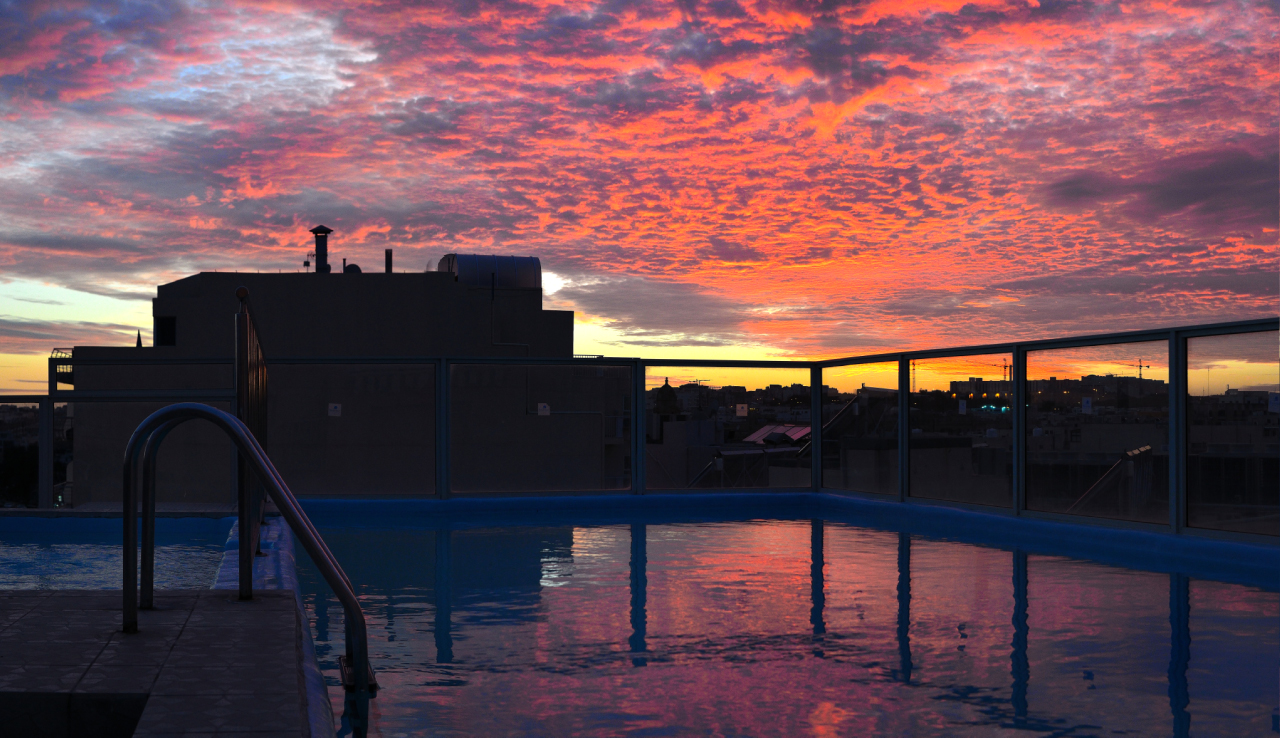 swimming pool sunset