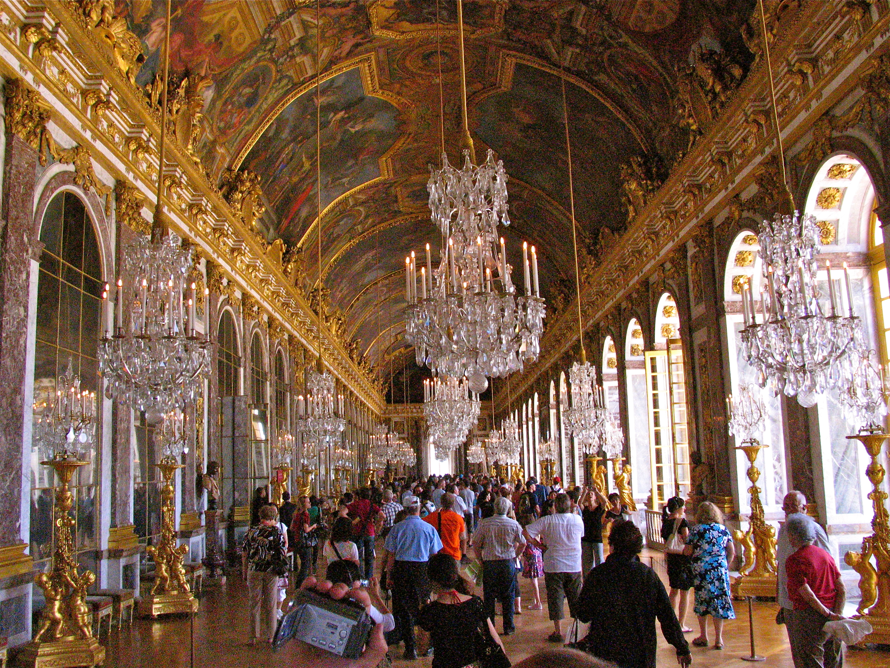 Overlooking the Versailles park, the Hall of Mirrors is the biggest room in the Palace of Versailles.