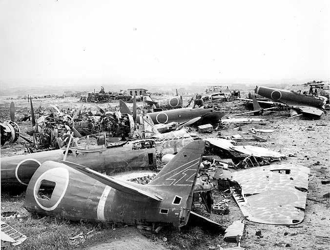 Wrecked Jap airfield on Okinawa