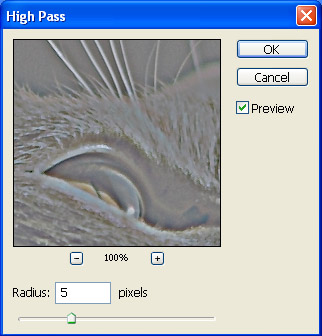 Sharpening High pass preview 5px