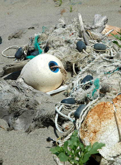 Nets washed up on a beach