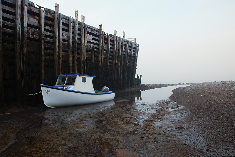 Low tide in enveloping fog