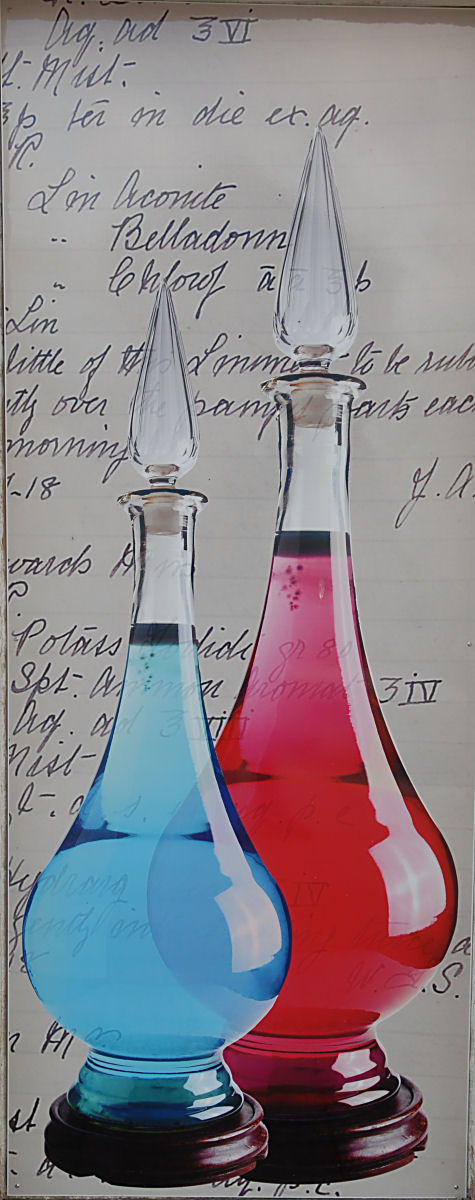 Red and Blue bottles.