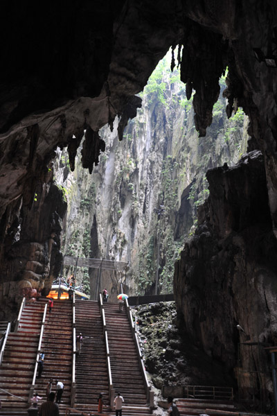 Stairs leading to a large grotto