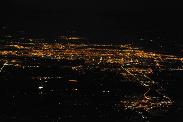 Night aerial of Montreal, Quebec, from the north