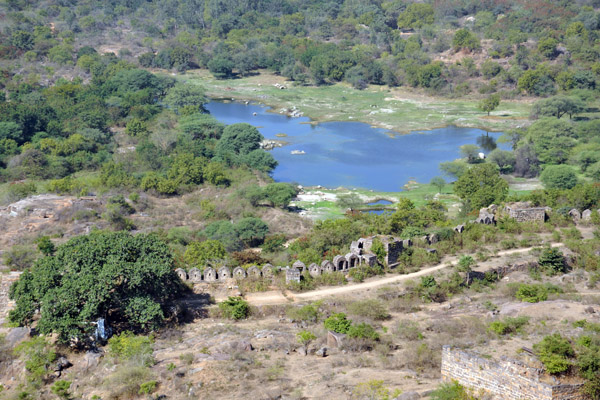 Lake at the western base of Golconda Fort