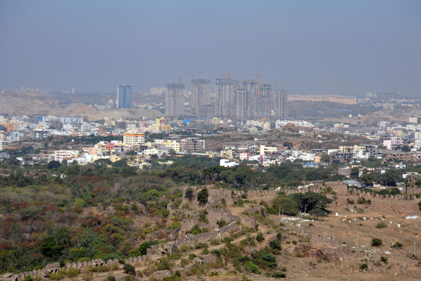 New buildings going up at Hyderabad's Hi-Tech City in the distance