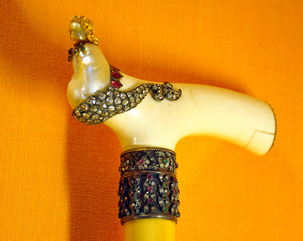 Amber walking stick with Ivory handle and Basra pearl shaped as a lady