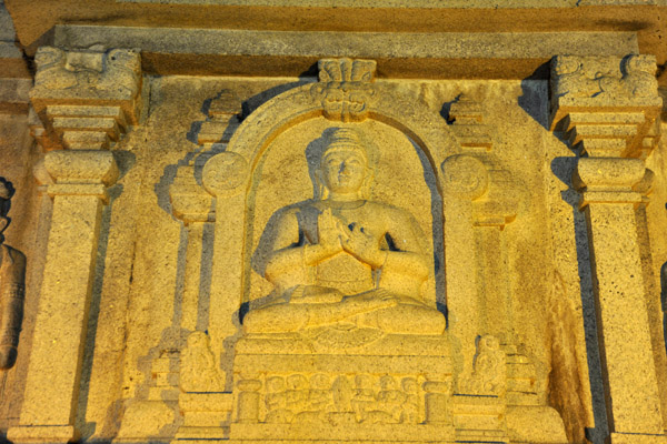 Carvings around the base of the Hussain Sagar Buddha