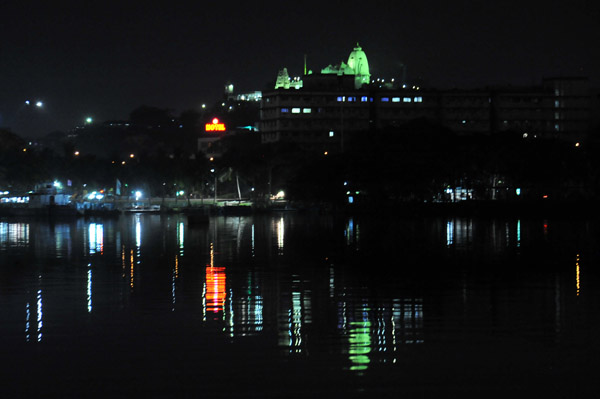 The Birla Mandir Temple seen from Hussain Sagar Lake at night