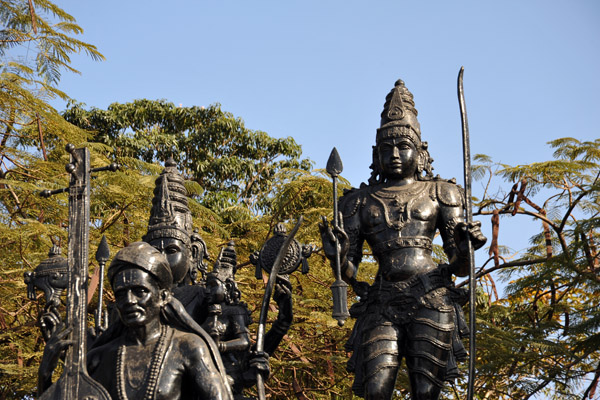 Bronze statues line a portion of Tankbund Road along the Hussain Sagar lake